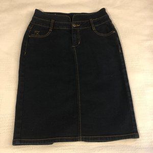 Xhilaration size 1 Dark Blue Denim Pencil High Waist Pockets Stretch Skirt B80